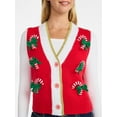 thumbnail image 4 of No Boundaries V-Neck Button Front Christmas Vest, Women’s, 4 of 5