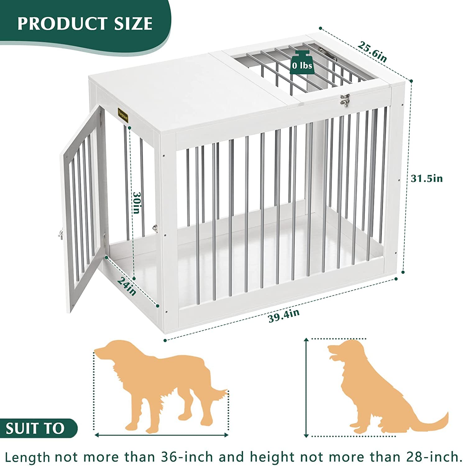 Furpezoo Dog Crate, Large Dog Crate Furniture Wood Two Door Dog Cage 