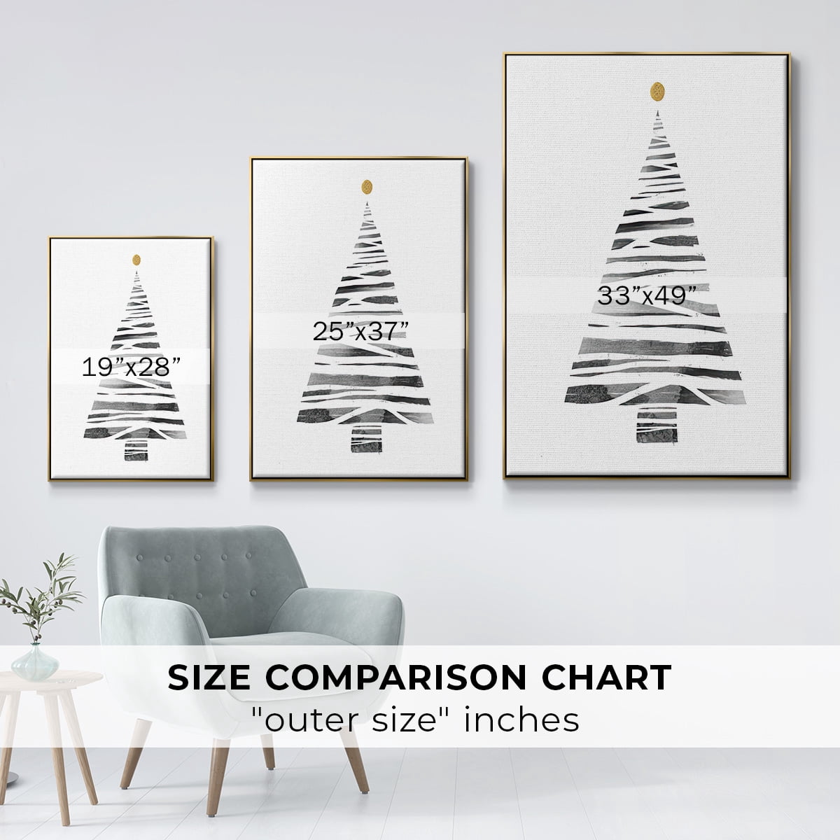 Christmas Tree I - Framed Gallery Wrapped Holiday Canvas - 17 x 25 - Gold Frame