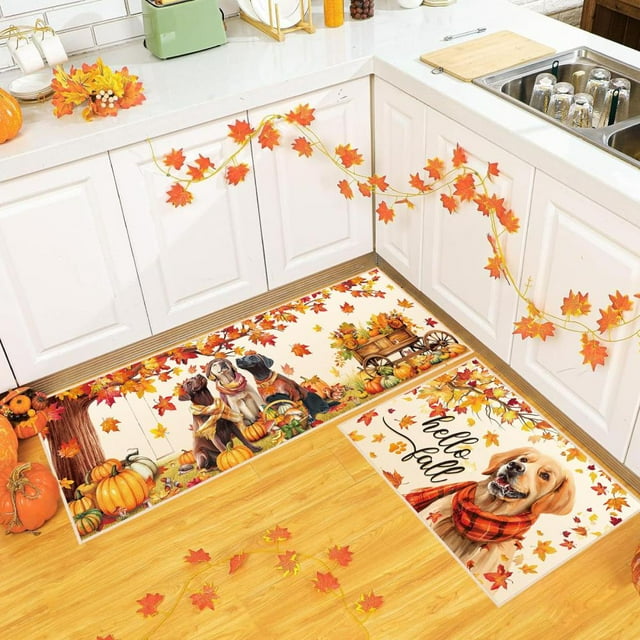 Feltree Kitchen Thickened Floor Mat Autumns Pumpkin Oil Absorbent Water Absorbent Foot Mat Thanksgiving Home Decor Entry Door Mat