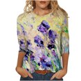 thumbnail image 1 of T-shirts d'Été à Manches 3/4 pour Femmes, Col Rond Décontracté, Imprimé Mode, Blouses de Plage Confortables, Tunique de Printemps, 1 of 5