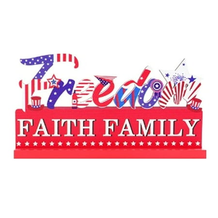 Aueoeo 4th of July Patriotic Decorations Wooden Signs, Fourth of July Red White and Blue Decorations, Memorial Day Independence Day July 4th Decor for Home Tiered Tray Decor