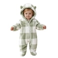 thumbnail image 3 of Newborn Boys Girls Plaid One Piece Romper Cute Bear Ear Footies Hooded Jumpsuit Plush Fleece Front Zipper Onesie Winter Long Sleeve Jumper for Baby, 3 of 7
