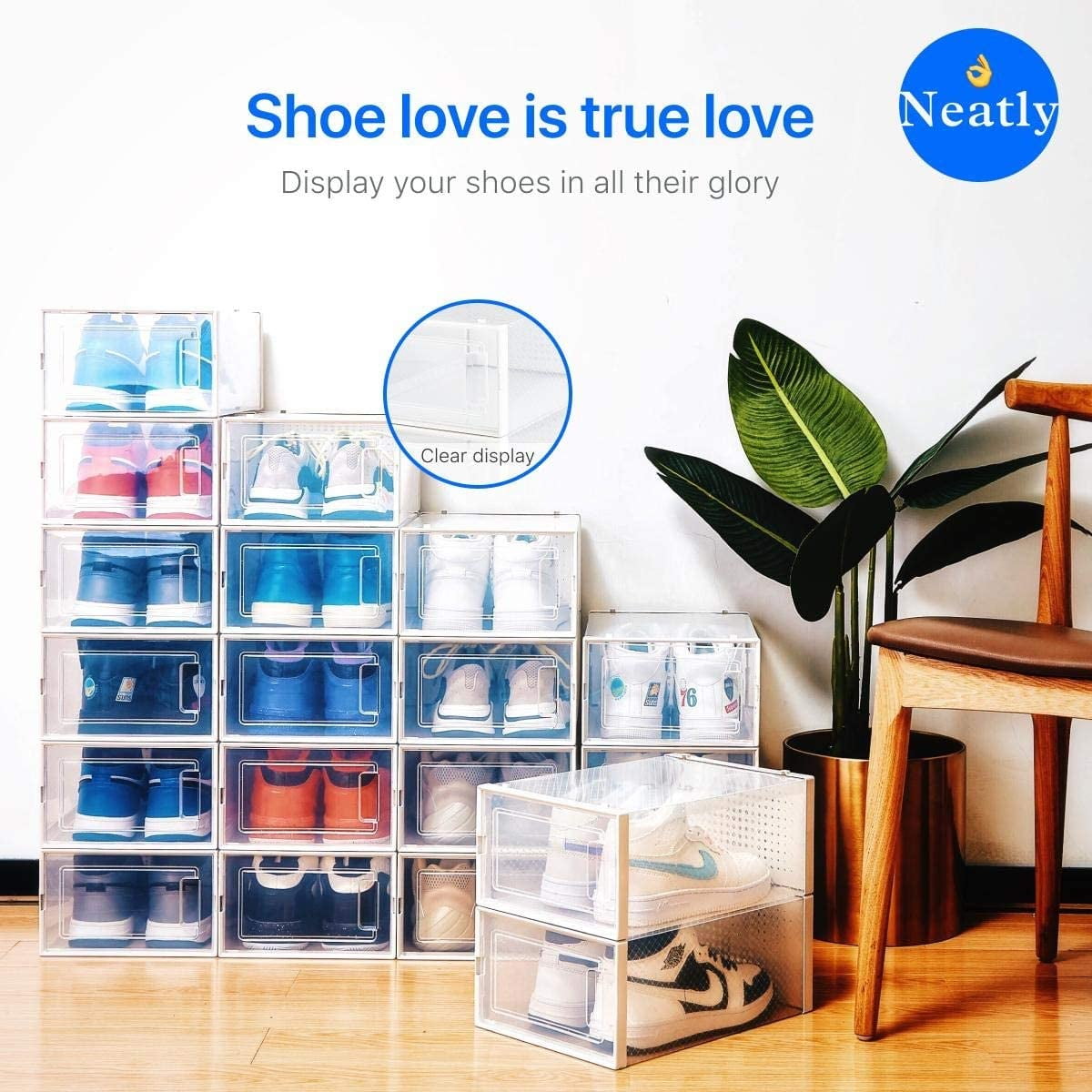 Under Bed Shoe Storage Stackable Shoe Storage Shoe Rack for Entryway Sneaker Shoe Container Shoe Rack for Closet NEATLY Shoe Organizer for Closet Clear Plastic Shoe Boxes 12-pack