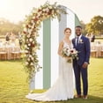 thumbnail image 2 of Sage Green Grey Stripe Arch Backdrop Cover, Spandex Fitted Wedding Arch Cover, Modern Farmhouse Vertical Striped Round Top Stand Covers for Birthday Ceremony Bridal Shower Party Decor 4x1.65 Ft, 2 of 9