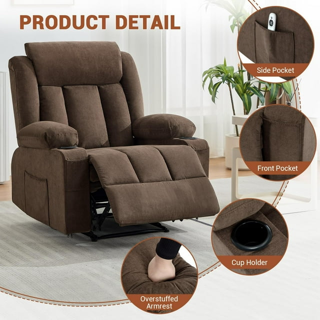 EDTara Fauteuil Inclinable Pivotant à Bascule, Fauteuil Inclinable Manuel avec Massage, Chauffage et Rangement Latéral pour le Confort et la Détente