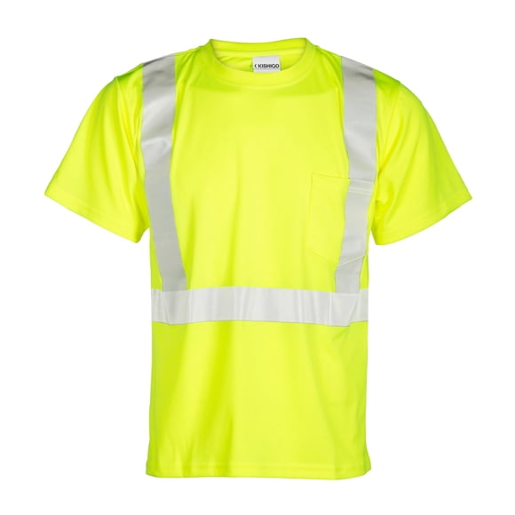 Kishigo Unisex High Visibility Reflective Short Sleeve Class 2 T-Shirt 9110, Polyester, ANSI 107 Type R / Class 2, Construction, Roadwork, Traffic, Landscaping, Railroad, Utility (Lime, 4X)