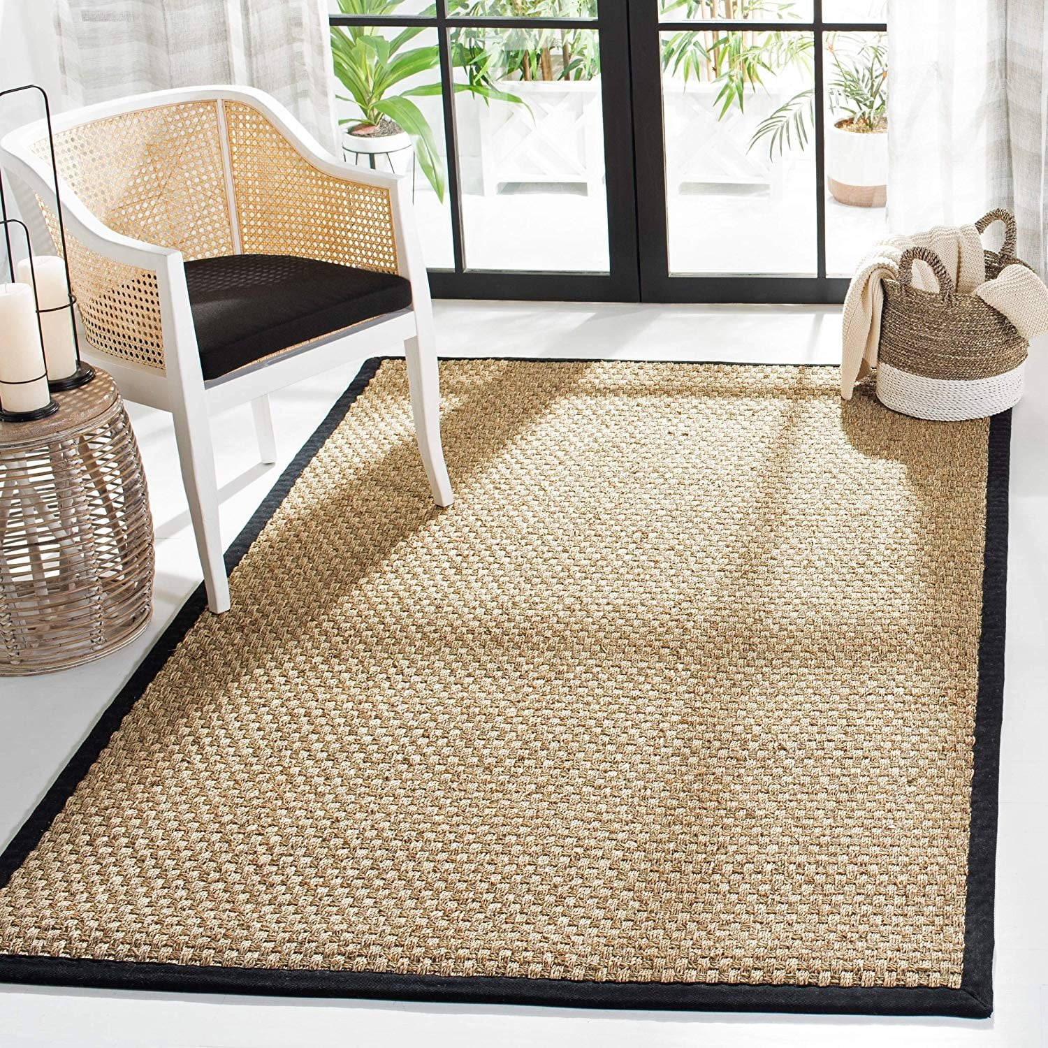 Safavieh Natural Fiber Collection NF114C Basketweave Natural and Black Summer Seagrass Area Rug