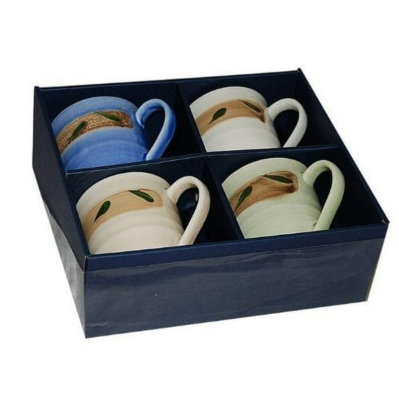Exquisite 4 Pcs Porcelain Tea / Coffee Cups Set - Two White One Blue and One Green Cup