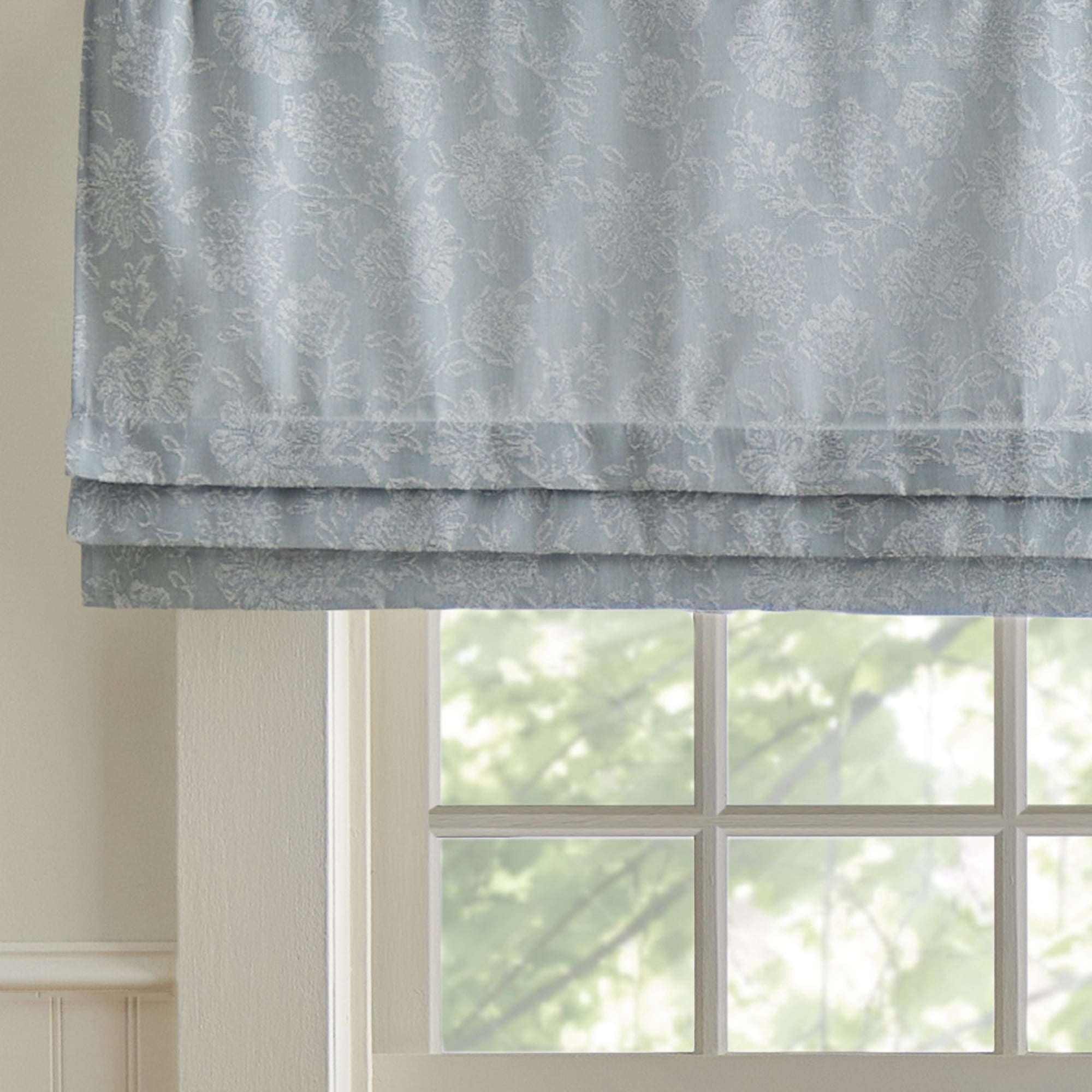 Martha Stewart Cottage Floral Jacquard, Light Blue, Valance, Room Darkening, Indoor, 1 Piece, Adult, 50" x 18"