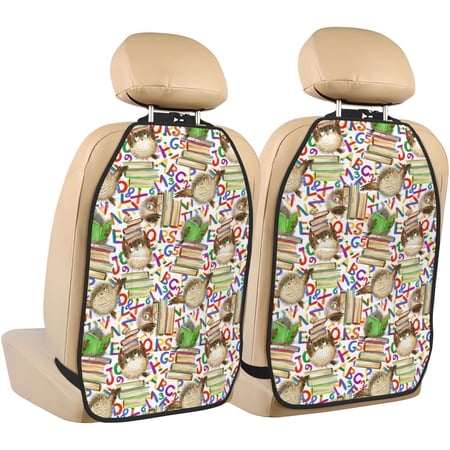Fuzoiu Owl Back To School Print 2 Pack Kick Mat Back Seat Protector With 3 Storage Pockets, Universal Car Seat Back Organizer For Kids Pets, Waterproof Backseat Protector For Most Car