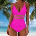 thumbnail image 6 of cocolona Womens One Piece Tummy Control Swimsuits Summer Solid Color V Neck Mesh Patchwork Bathing Suit, 6 of 6