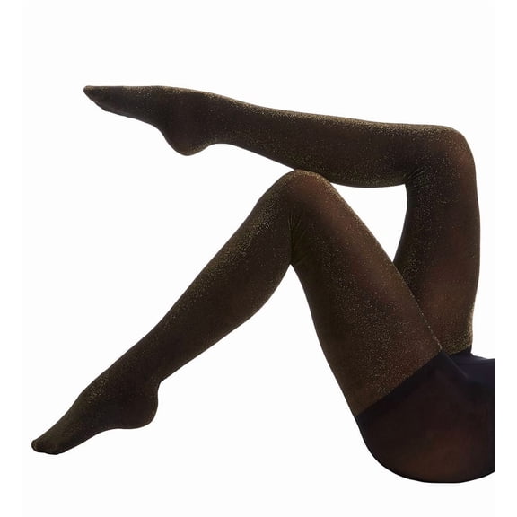 MeMoi Glitz & Glamour Glitter Opaque Tights - Womens - Female (Medium/Large, Black/Gold)