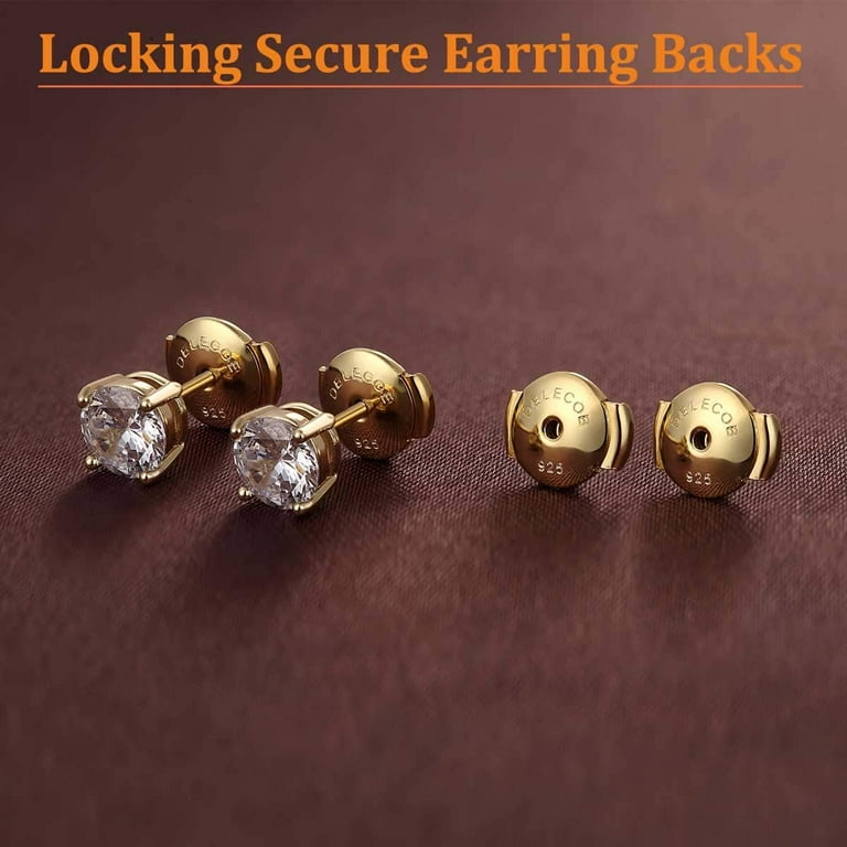 DELECOE 2 Pairs 18K White Gold Locking Earring Backs Replacements for  Diamond Studs, Hypoallergenic 925 Silver Earring Backs for Studs Secure  Push