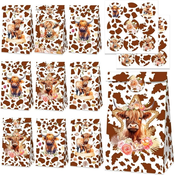 Highland Cow Party Gift Bag of 12 - Western Country Souvenir Gift Bag Set Get 18 decorative stickers