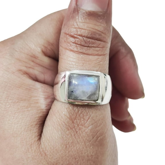 Rainbow Moonstone Mans Ring, Natural Moonstone Ring, June Birthstone, Silver Jewelry, 925 Silver Ring, Birthday Gift, Heavy Mens Ring, Ottoman Style Ring, Christmas, Unisex Band Ring
