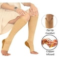 thumbnail image 1 of Copper Zipper Compression Socks w/ Open Toe Knee High Support Stockings - Soft, Breathable Compression Socks For Support, Reduce Swelling & Better Circulation - Nude Large, 1 of 5