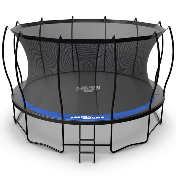 SpaceJump Lunar 14 Foot Trampoline, Outdoor Round Bouncer with Safety Net, Black