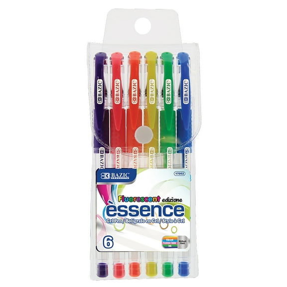 BAZIC Essence Gel Pen 0.8mm Neon Color, Comfort Grip, (6/Pack), 1-Pack