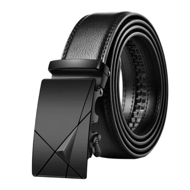Cinturón de piel sintética para hombre cinturón informal combinable con hebilla automática para hombre cinturón negro para pantalones de negocios de mediana edad y jóvenes LingWen 9024715109644