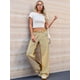 thumbnail image 4 of Pantalones de Rayas de Tiro Bajo para Mujer, Vaqueros Bohemios de Pierna con Cordón Ajustable, Tendencia 2025 Amarillo L, 4 of 9