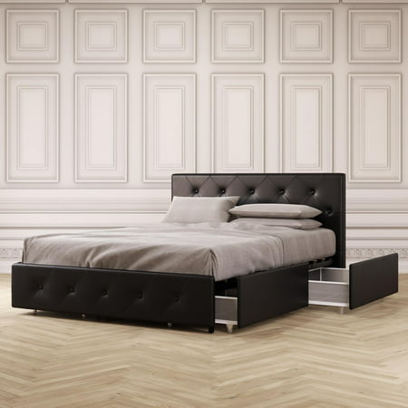 Dhp Dean Upholstered Bed With Storage, Dhp Dakota Upholstered Faux Leather Platform Bed Queen Black