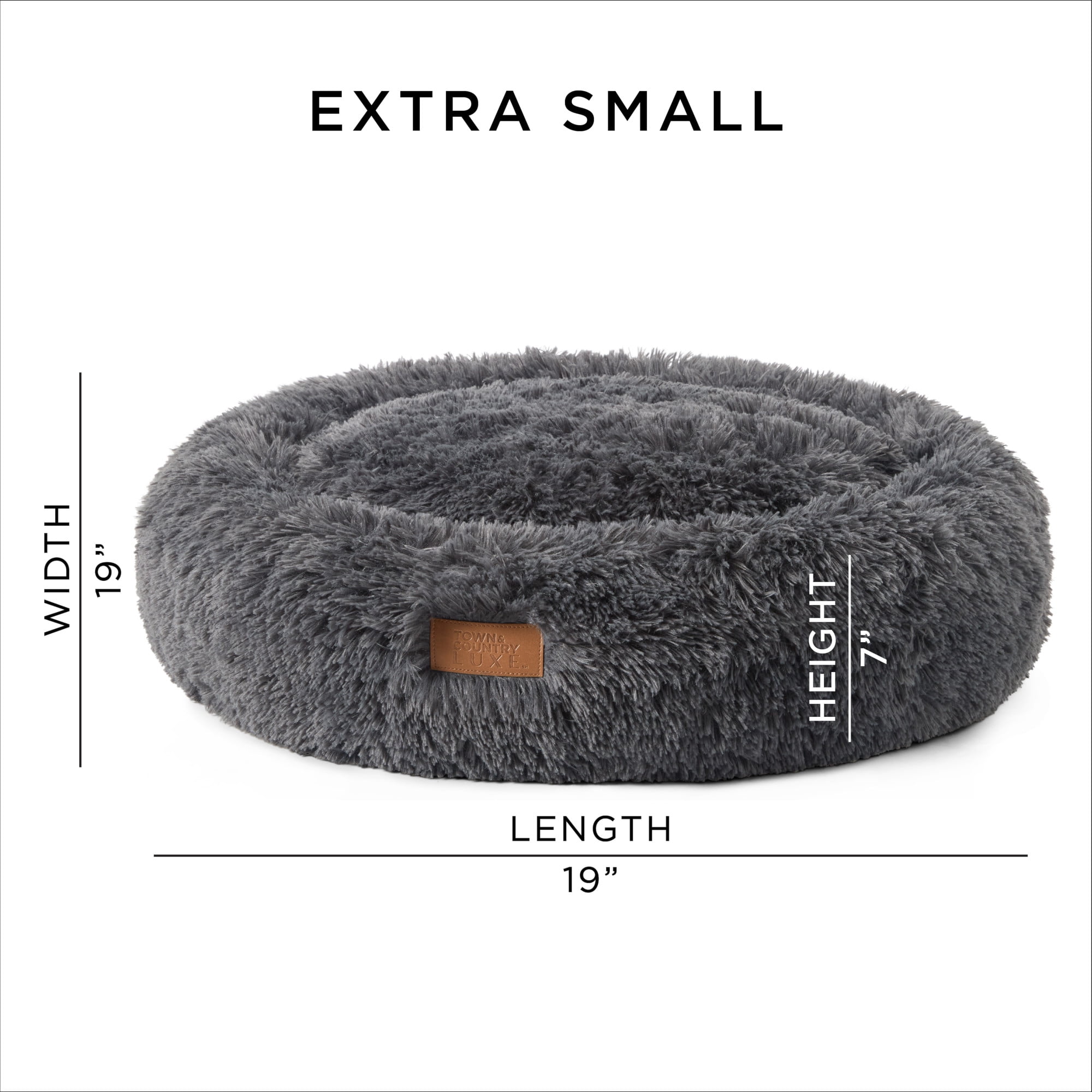 TOWN & COUNTRY LUXE CuddleTown Fuzzy Solid Donut Pet Bed, Soft, Cozy & Calming, Water Repellent, Non-Slip Bottom, 100% Machine Washable, Dark Grey, XS 19"x19"x7" Round