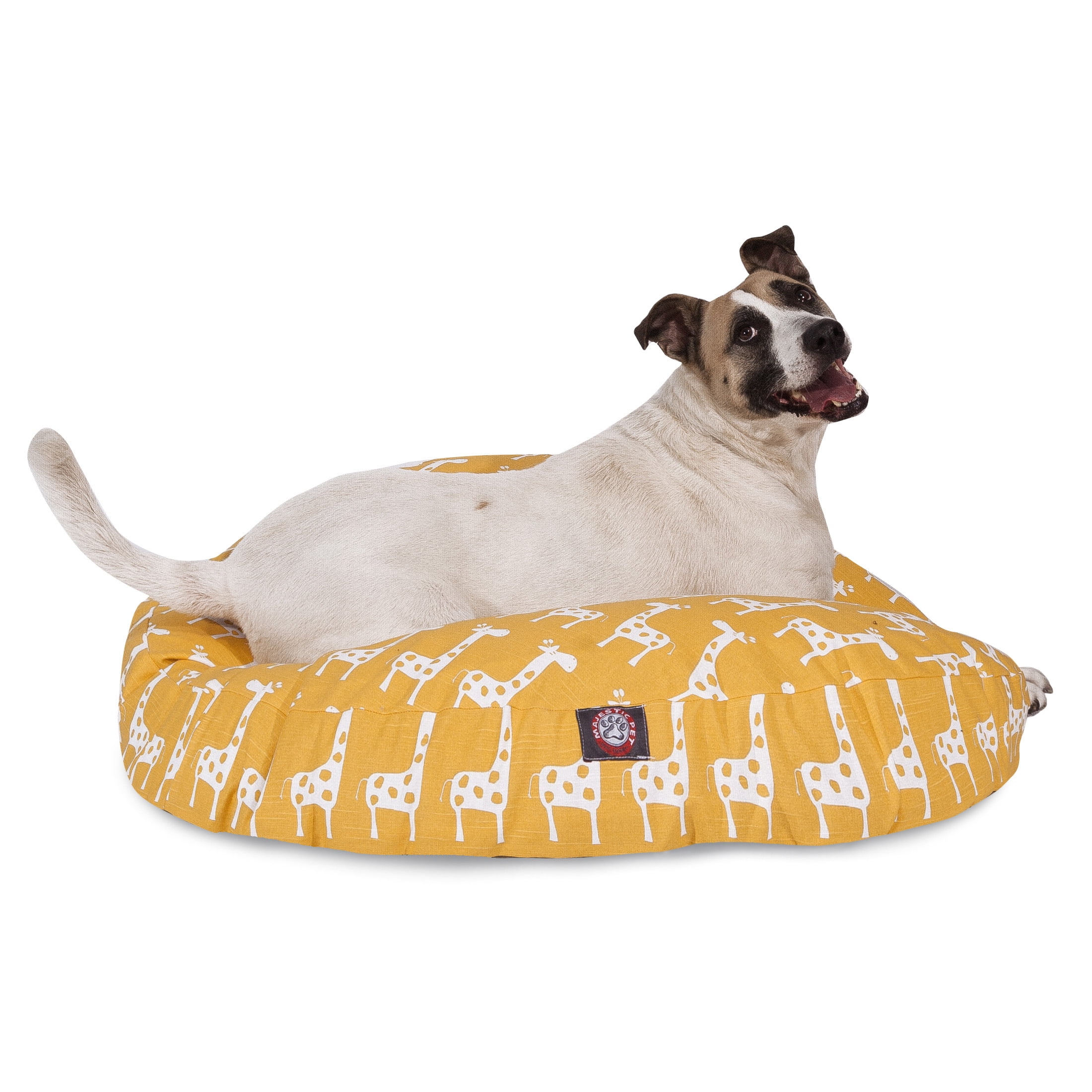 Majestic Pet Stretch Round Dog Bed Cotton Twill Removable Cover Yellow