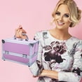 thumbnail image 2 of Aluminum Makeup Train Case Jewelry Box Cosmetic Organizer Stand with Mirror, 2 of 9