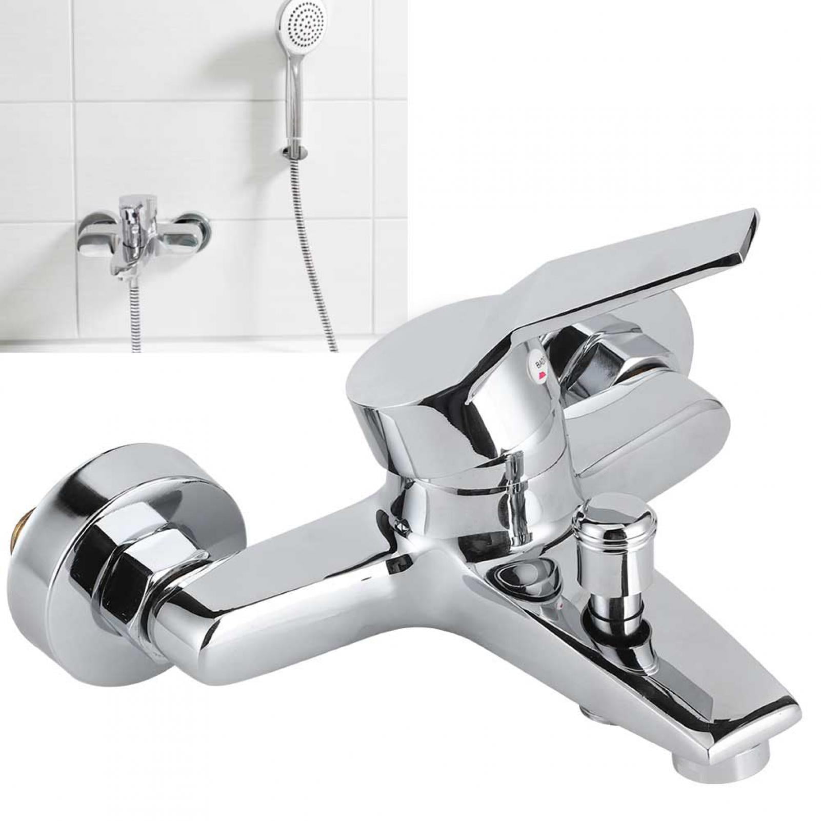 Rupoun Wall Mounted Triple Shower Faucet G1/2in Thread Copper Bathroom Bathtub Mixer Tap with Lifting Switch for Hot and Cold Water Control (6.9 inches / 17.5 cm Width) Silver Finish