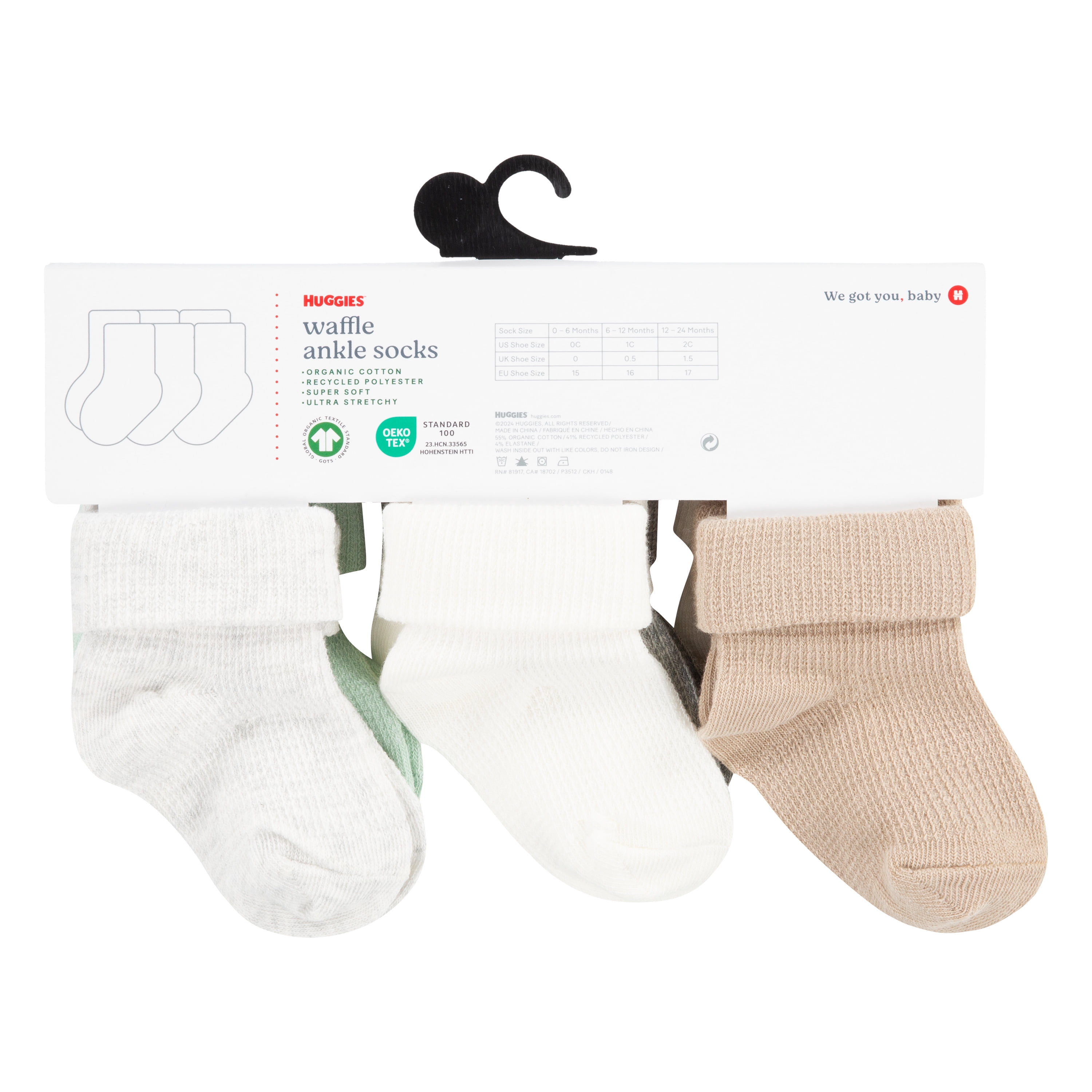 Huggies Baby Boys’ Waffle Socks, 6-Pack, Sizes 0M-6M