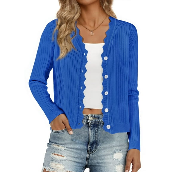 DARING DIVA Women's Open Front Long Sleeve Button Down Knit Cardigan XS Royal Blue