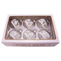 Kurt Adler 80MM Clear with White Tree Design Glass Ball Ornaments, 6 Piece Box