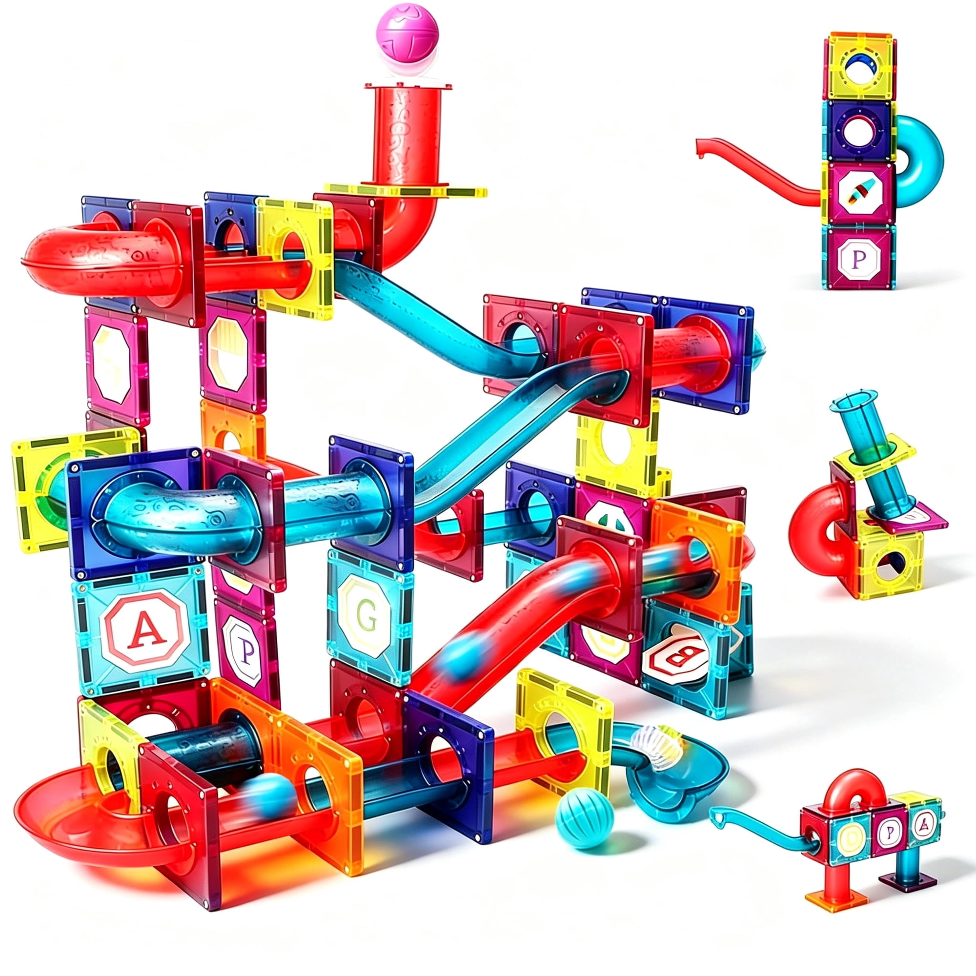 Magnetic Tiles Building Set for Kids, 125 Piece 3D Clear Pipe Magnetic Blocks, STEM Educational Construction Toy for Boys Girls Ages 3+