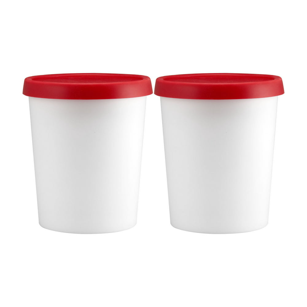 Gourmet Art 2Piece 1 Quart BPA Free Ice Cream Tub/Freezer Storage/Containers with Red Silicone