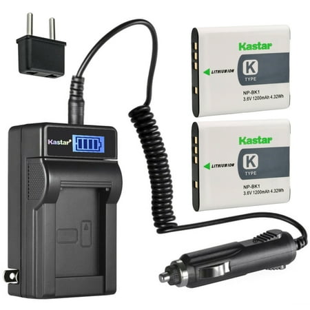 Kastar 2-Pack NP-BK1 Battery and LCD AC Charger Compatible with Sony NP-FK1 K Type Battery  BC-CSK Charger  Sony Cyber-shot DSC-W180  Cyber-shot DSC-W190  Cyber-shot DSC-W370  Webbie MHS-PM1 Cameras