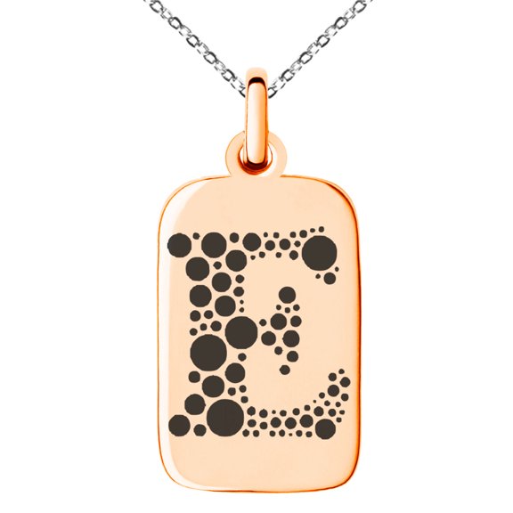 Stainless Steel Letter E Initial Dotted Monogram Engraved Small Rectangle Dog Tag Charm Pendant Necklace