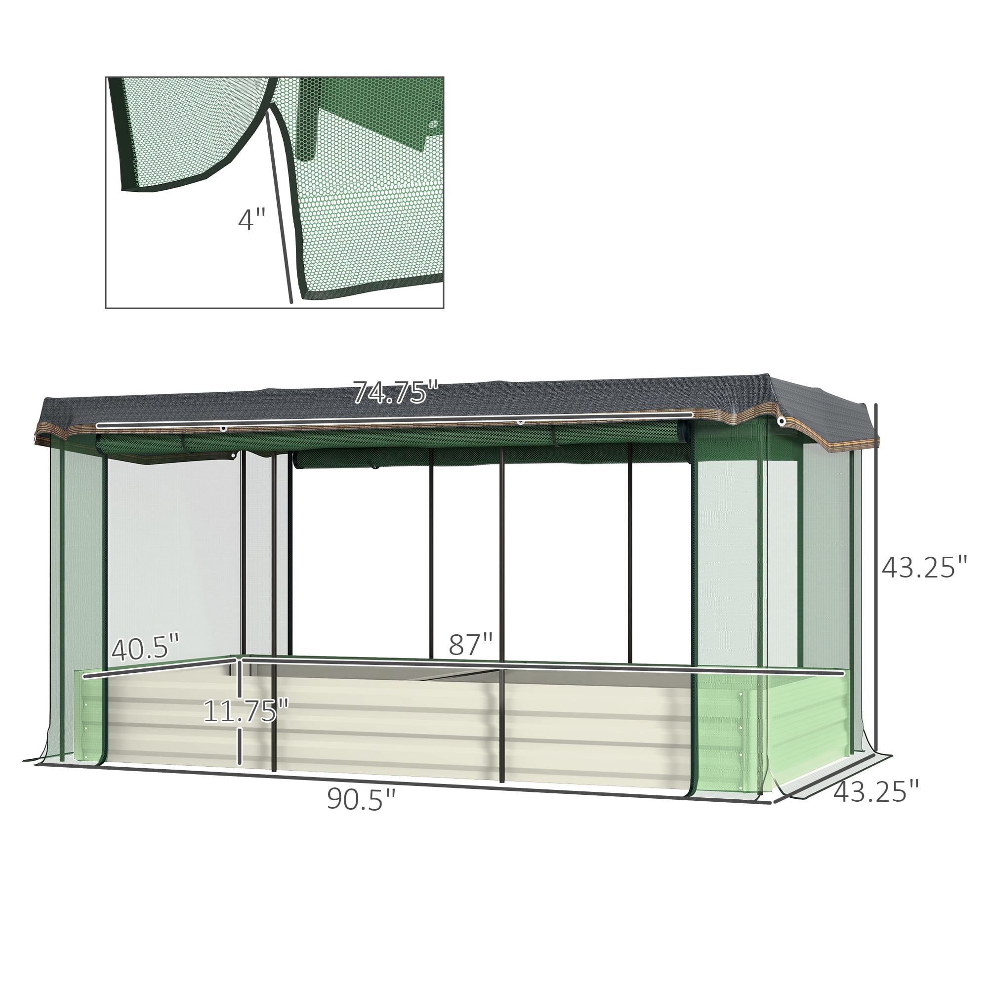 Outsunny Galvanized Raised Garden Bed with Crop Cage & Shade Cloth, Beige