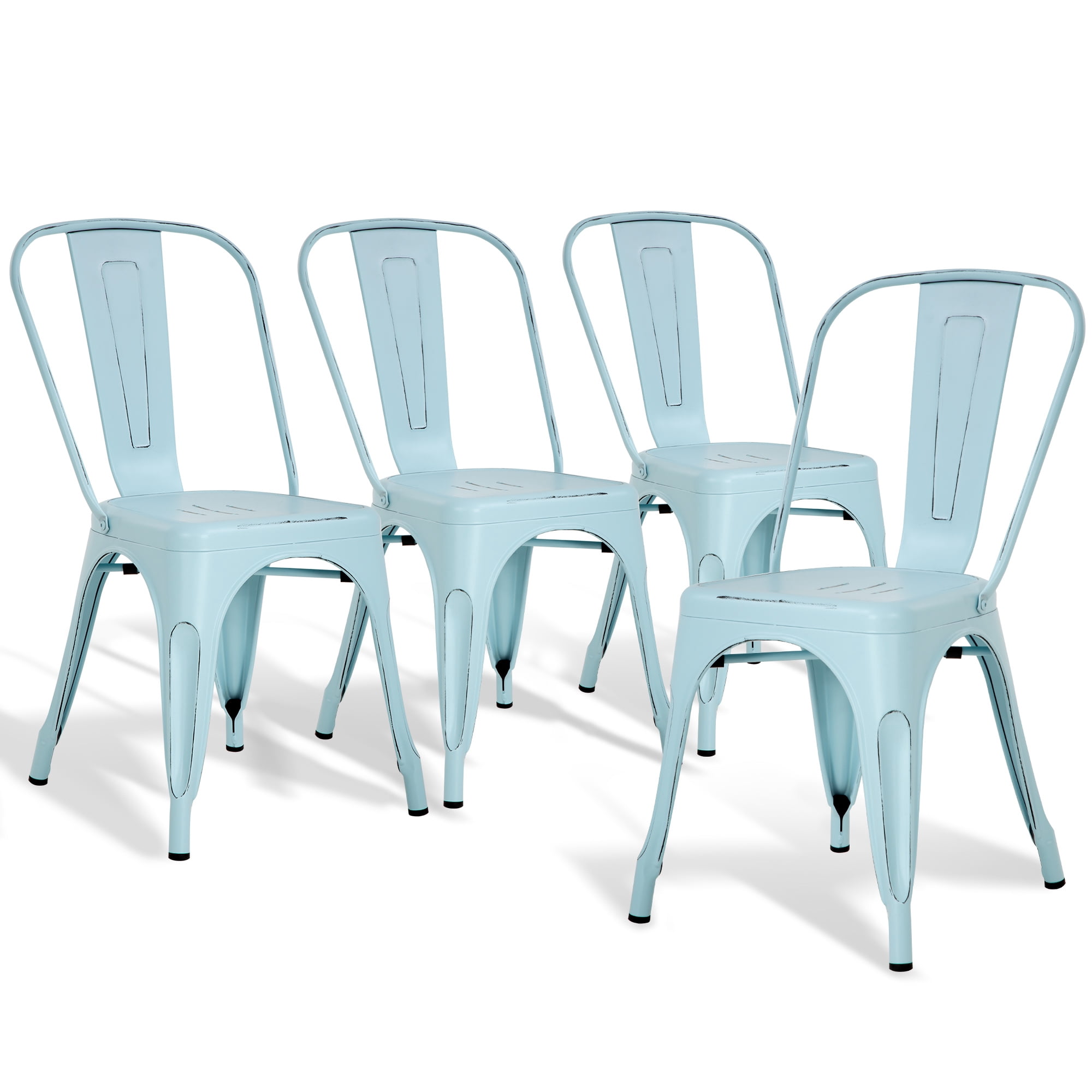 CL.HPAHKL Dining Chairs Set of 4, Metal Kitchen Chairs 330LBS Weight Capacity, Stackable Indoor Outdoor Chairs for Kitchen Dining Room Café Restaurant Bistro Patio Bar Chairs, Blue