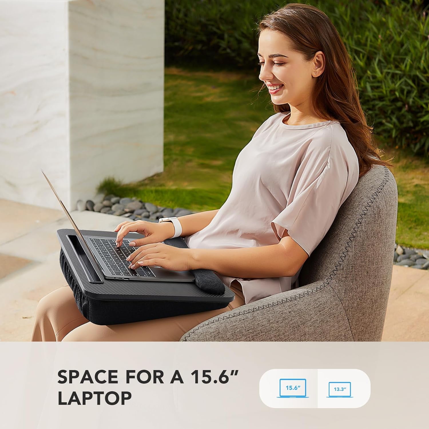  VLOXO Lap Desk with Cushion Portable Laptop Stand with Pillow,  3 in 1 Lap Desk Phone Holder, Desk Tray with Slot & Anti-Slip Strip,  Support up to 14 Inch Laptop 