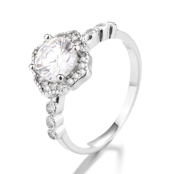 Amy and Annette Diamond-Shape Halo Engagement Ring With Simulated Diamonds in 14K White Gold Plated