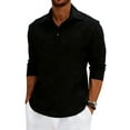 thumbnail image 3 of Horkkom Linen Shirts for Men Button Down Neck Long Sleeve Shirts Solid Color Loose Casual Shirts XXL, 3 of 10