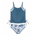 thumbnail image 2 of Girls' Double Layer Tankini Swimsuit - Tropical Palm Print Two Piece Bathing Suit with Adjustable Straps, Modest Swimwear 6-14 Years, 2 of 6