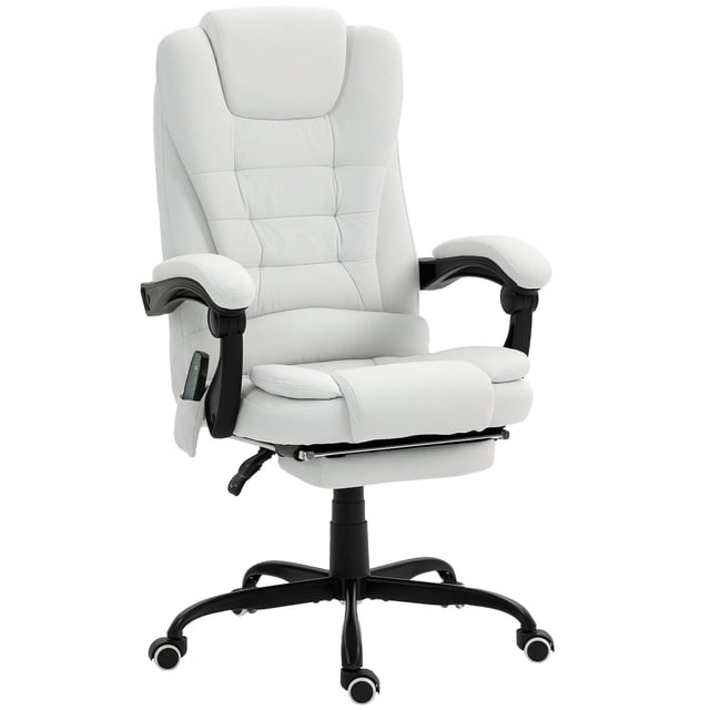 Chaise de Bureau Inclinable Blanche avec Massage et Repose-Pieds - Hauteur Réglable et Vibration à 7 Points - Parfaite pour le Bureau à Domicile et les Espaces d'Étude - Tissu Aspect Lin