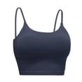 thumbnail image 5 of Gymayou Women Thin Strap Sports Bra Crop Cami Tank Tops Padded Support Scoop Neck Yoga Bralette Workout Vest for Gym Running Daily Dark Blue L, 5 of 5