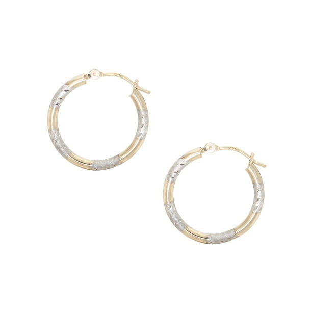 Brilliance Fine Jewelry - 14kt Two Tone Gold Diamond Cut Hoop Earrings ...