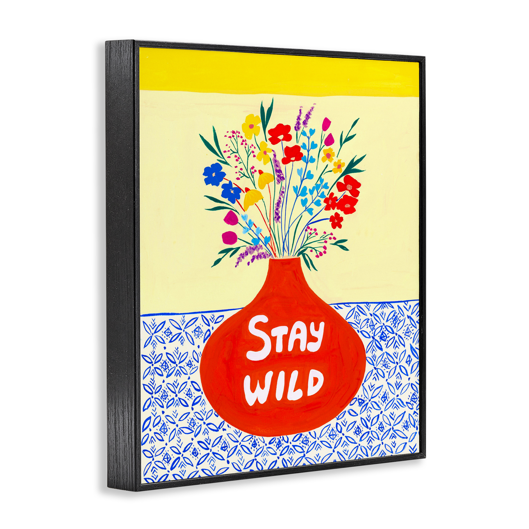 Stay Wild Midcentury Flowers Black Framed Giclee Art, design by Nabeela Rumi