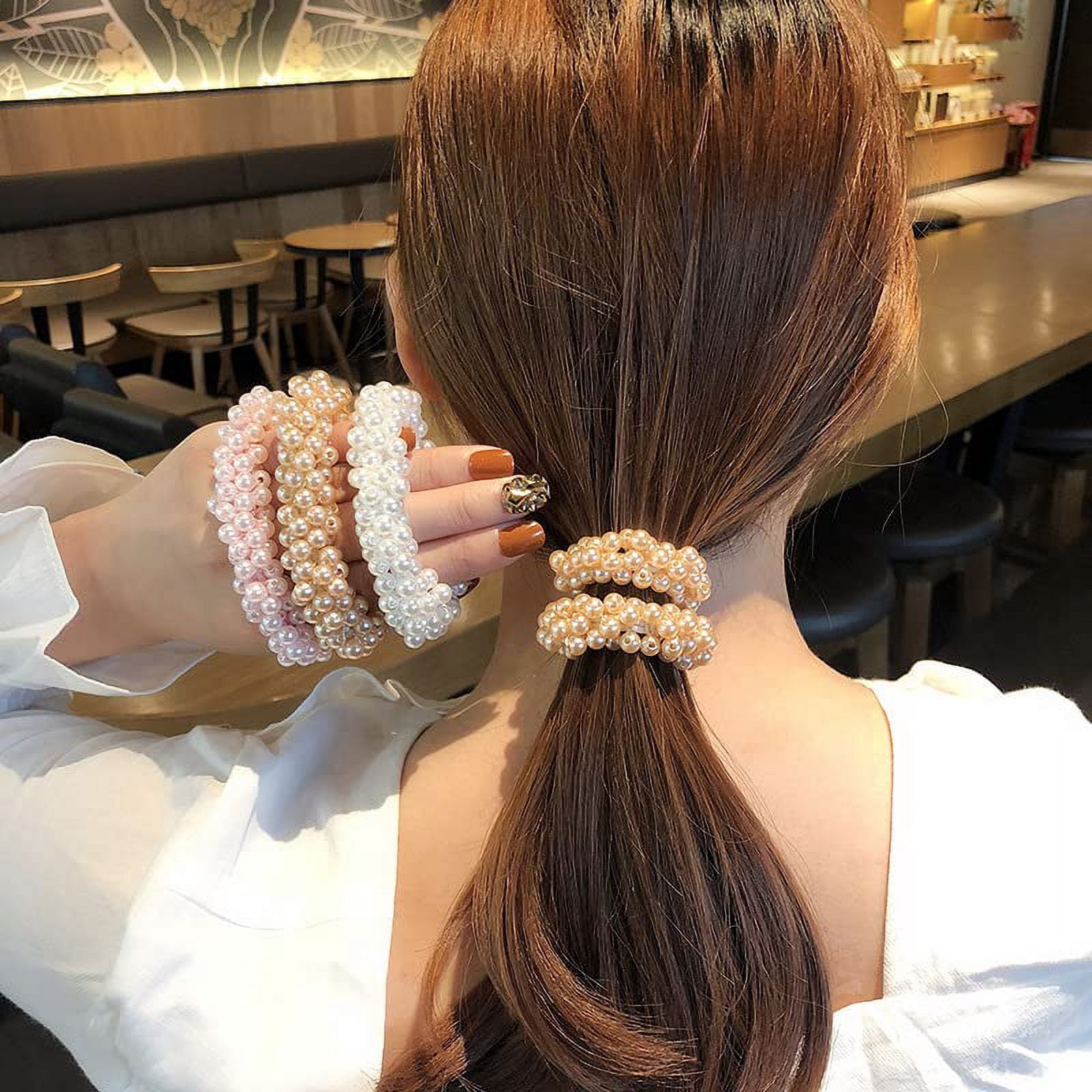 9Pcs Pearl Hair Ties, Crystal Beads Bulk Hair Ropes Stretchy Handmade  Hair Accessories for Women Girls, Multi-color Pearl