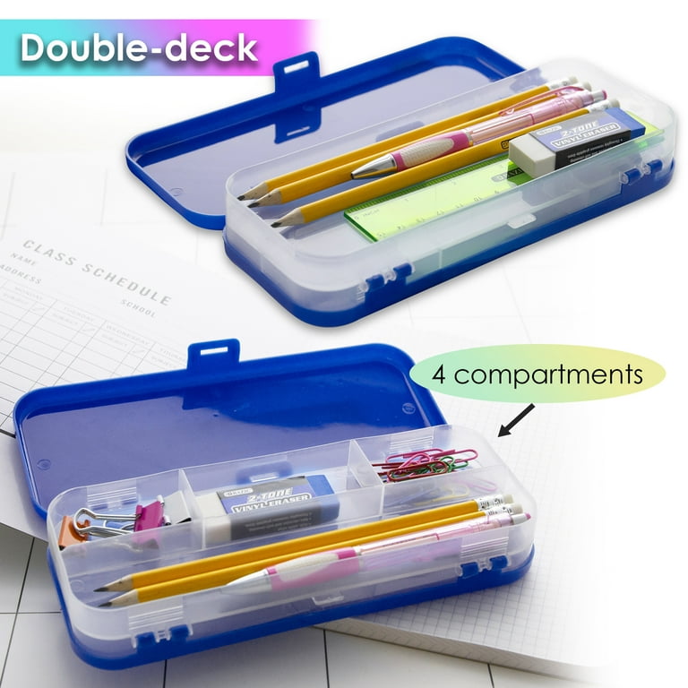 BAZIC Plastic Pencil Case 8 Double Deck Utility Storage Box, Assorted  Color Organizer, 4-Pack