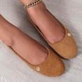 thumbnail image 4 of Miluxas Women's Suede Ballet Flats, Elegant Round Toe Slip-On Shoes with Gold Emblem, Stylish Comfort Flats for Work & Casual Occasions Brown 9(42), 4 of 8